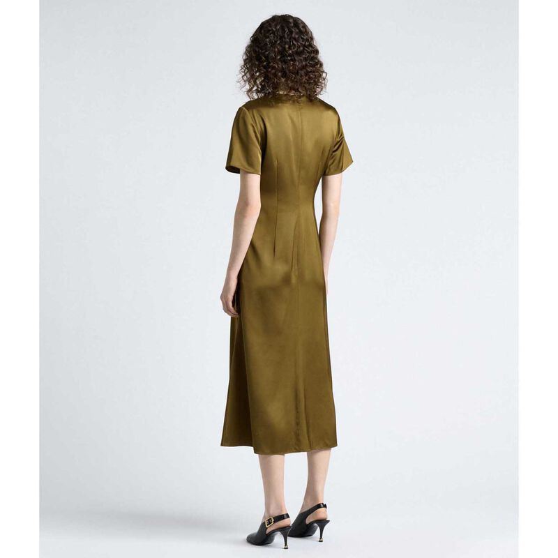 Cue Chartreuse Matte Satin Viscose Draped Midi Dress image number 1